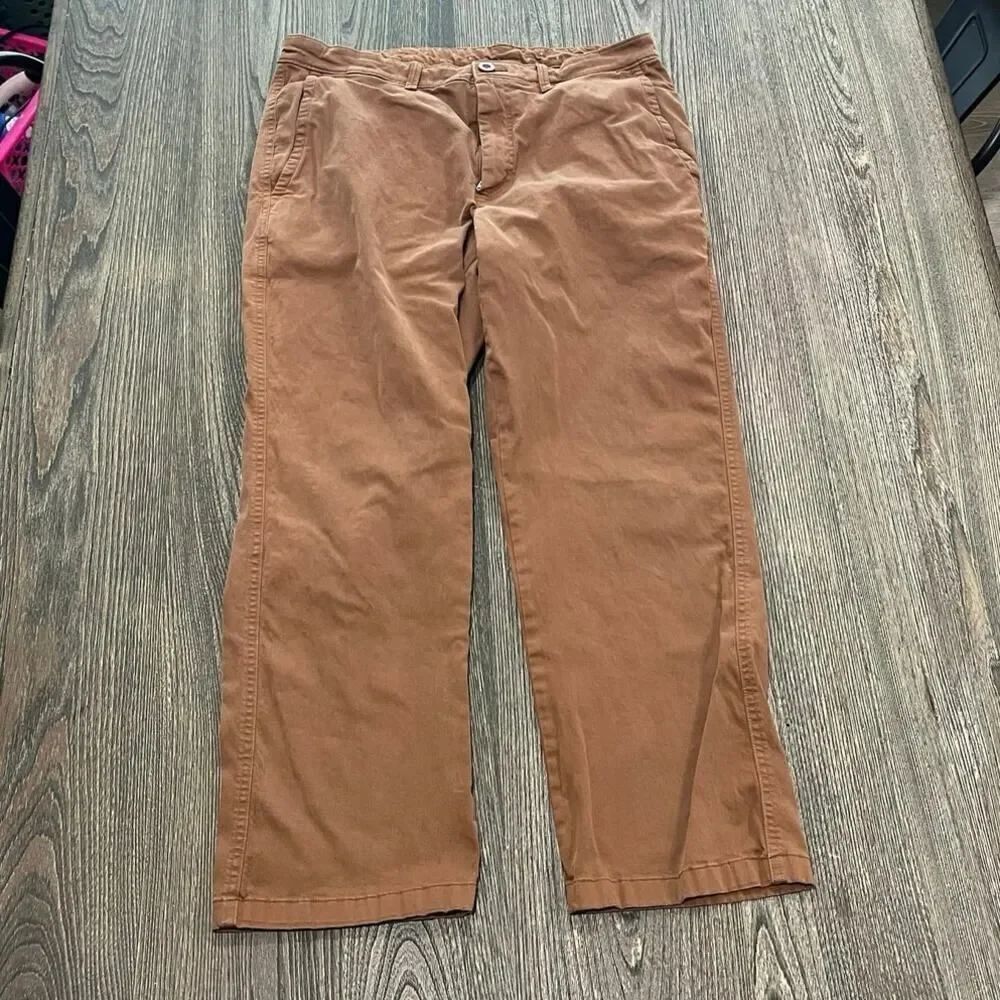 ROWM Mens Chino Pants Mid Rise Straight Leg Cotton Blend Stretch Brown Sz 34x29